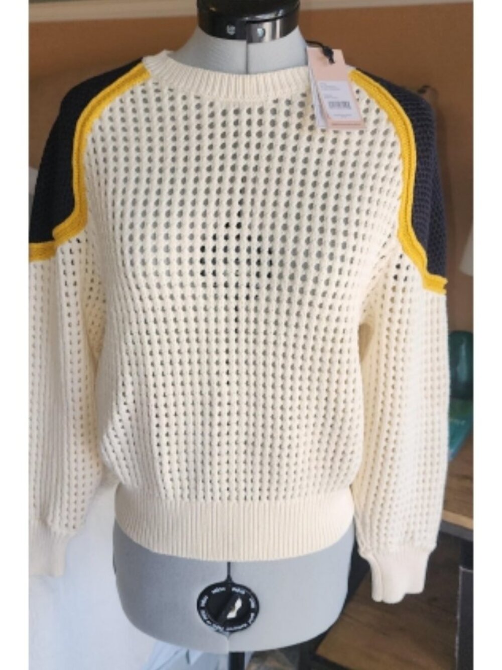 NWT Rebecca Minkoff Alexis Openwork Cotton Sweater Ecru Multi XS
